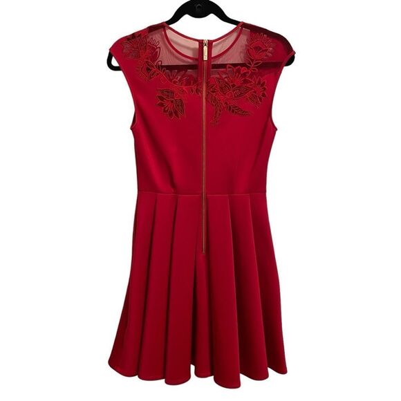 Ted Baker Dollii Embroidered Mesh Detail Skater Red Dress - Picture 5 of 8